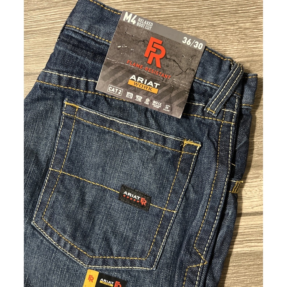 Ariat FR M4 Flame Resistant Relaxed Boot Cut Dark Wash Blue Jeans Size 36x30 NWT